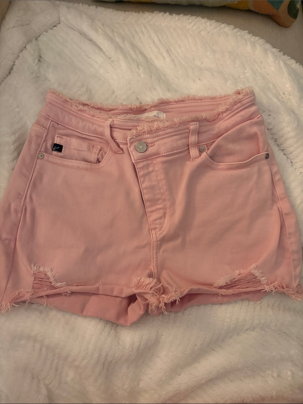 KanCan Light Pink Distressed Denim Shorts